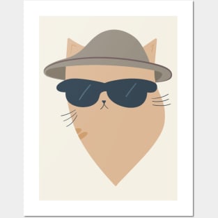 Modern Cat: Brown/Orange with Stylish Hat & Sunglasses Posters and Art
